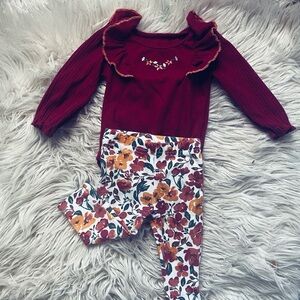 Floral Baby Outfit with Burgundy Top